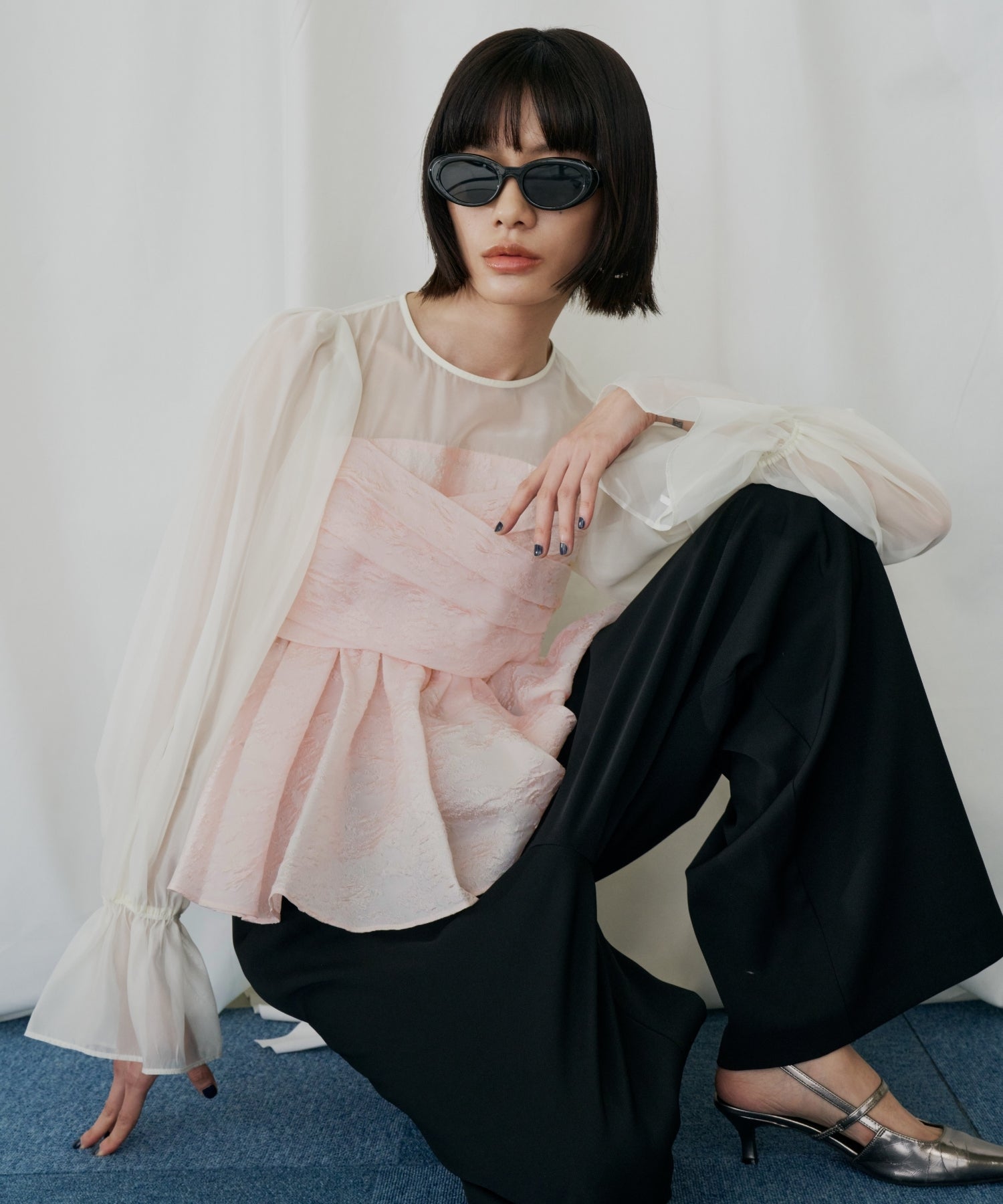 JACQUARD PEPLUM PANTS DRESS