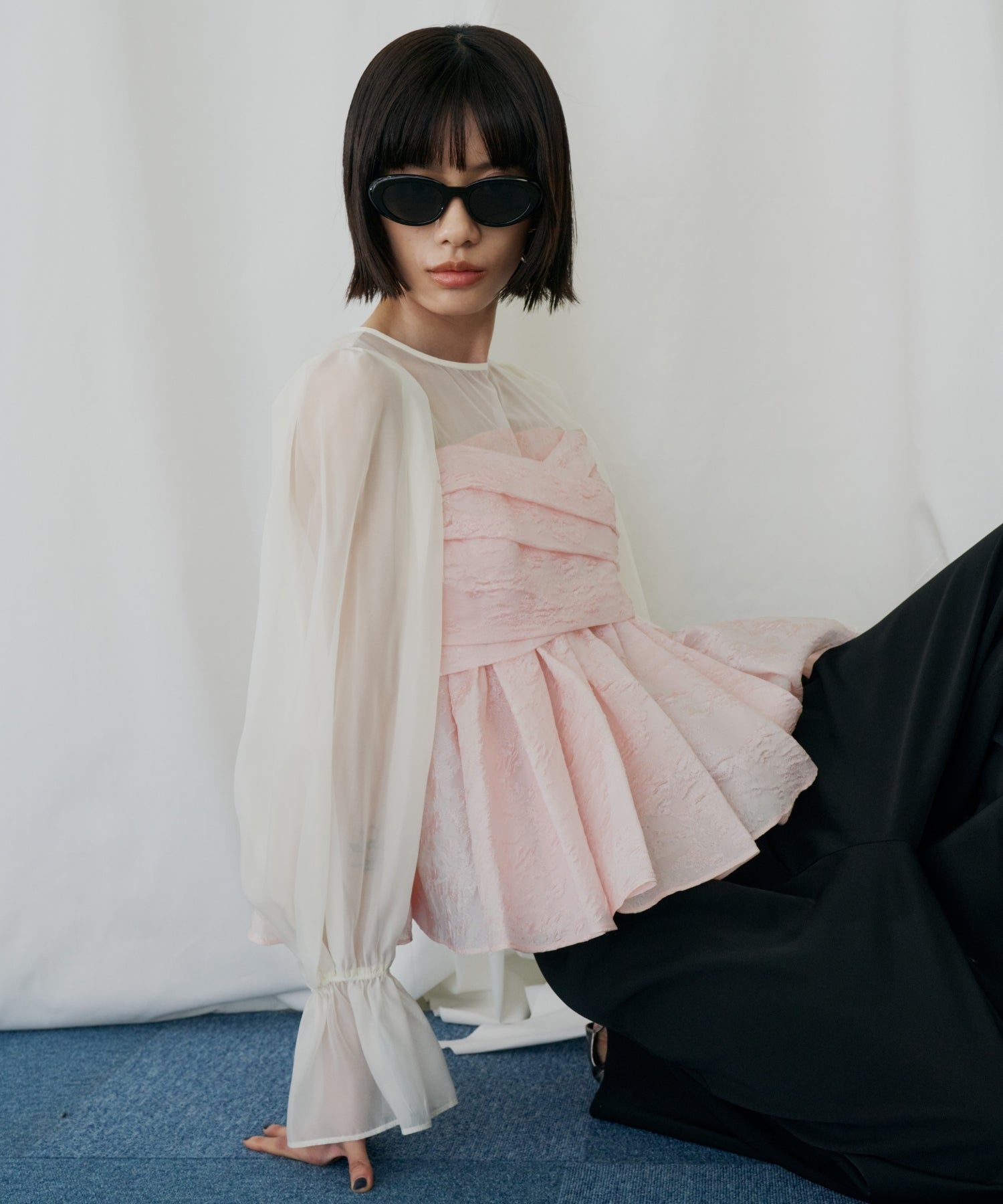 JACQUARD PEPLUM PANTS DRESS