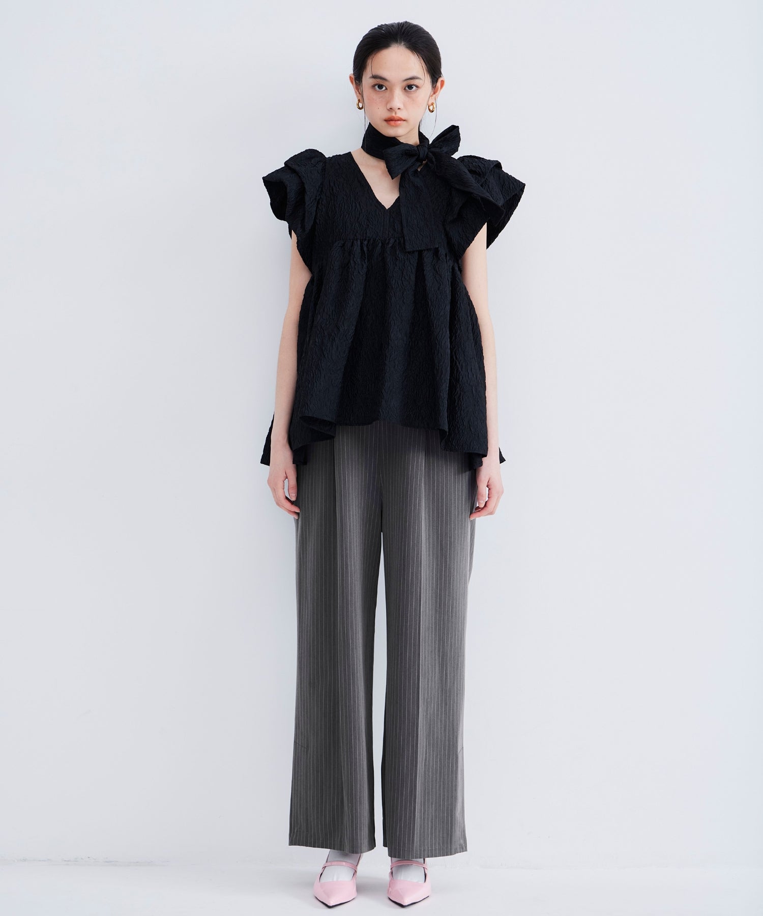 SHEER JACQUARD PEPLUM TOPS