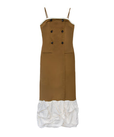TRENCH BUBBLE DRESS キャメル 正面全身物撮り画像