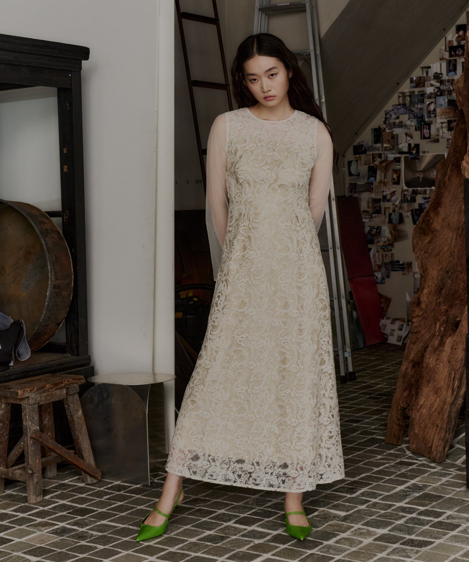 LEAF EMBROIDERY BACK DESIGN DRESS