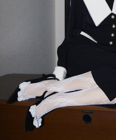 FRILL EDGE SHOES ブラック 全体着用画像
