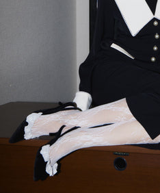 BLOOM PATTERN TIGHTS ホワイト 着用画像