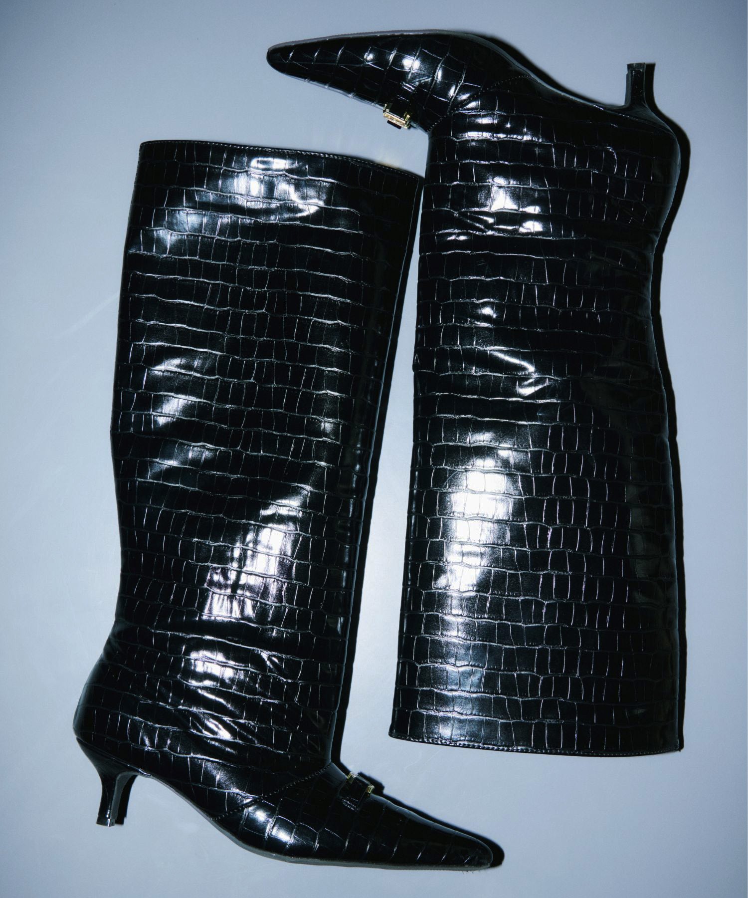 LOGO BUCKLE LONG BOOTS ブラック 全体物撮り画像