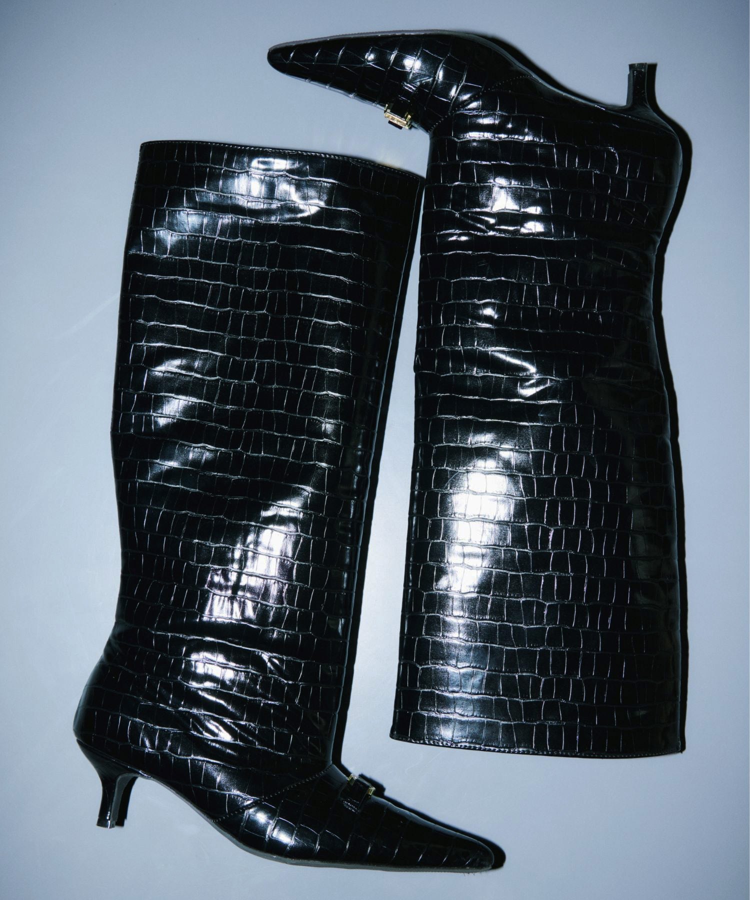 LOGO BUCKLE LONG BOOTS ブラック 全体物撮り画像