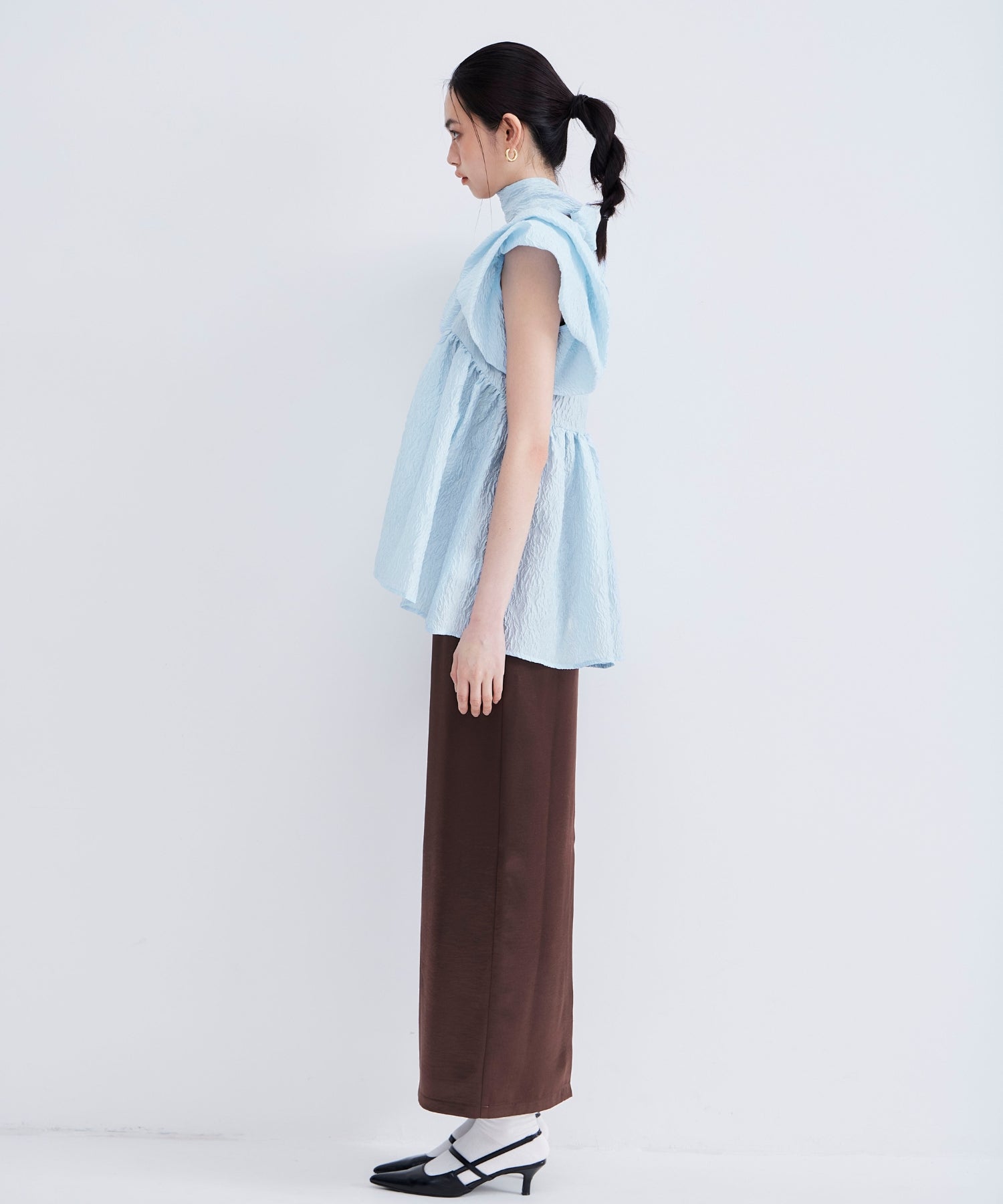 SHEER JACQUARD PEPLUM TOPS