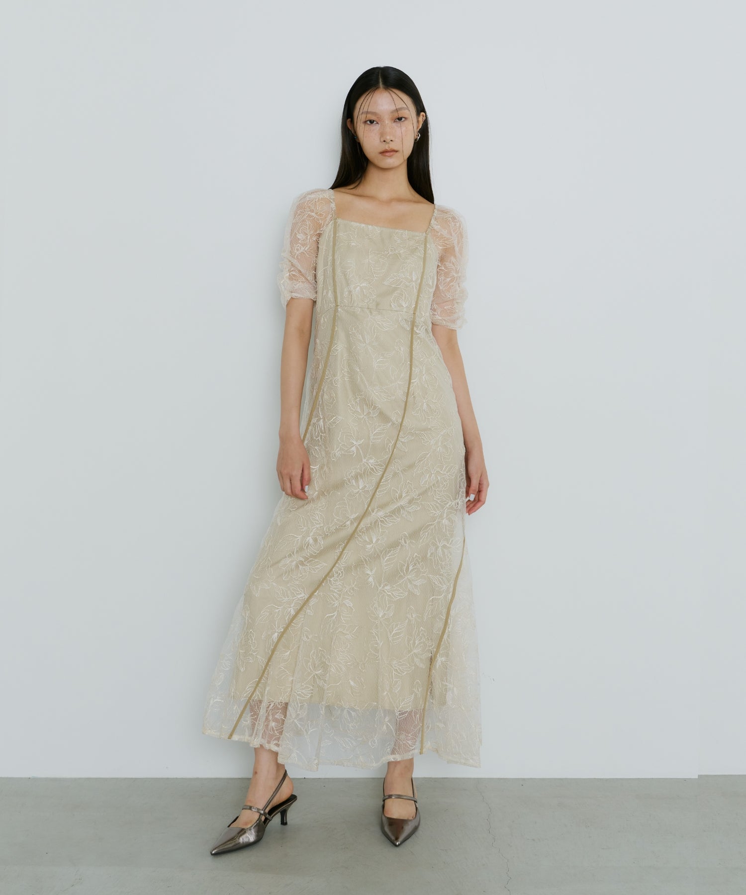 ANDRESD wave piping frare dress イエロー　S WAVE PIPING FRARE DRESS