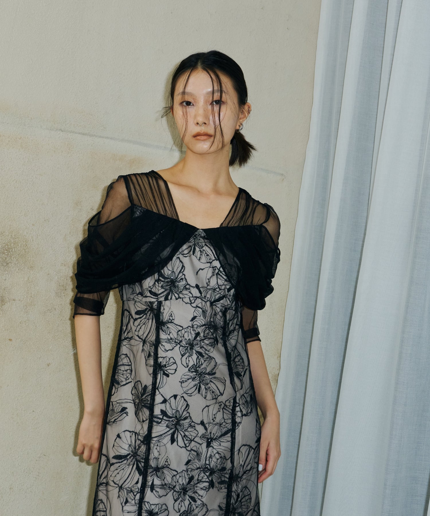 TULLE DRAPE SPANGLE DRESS