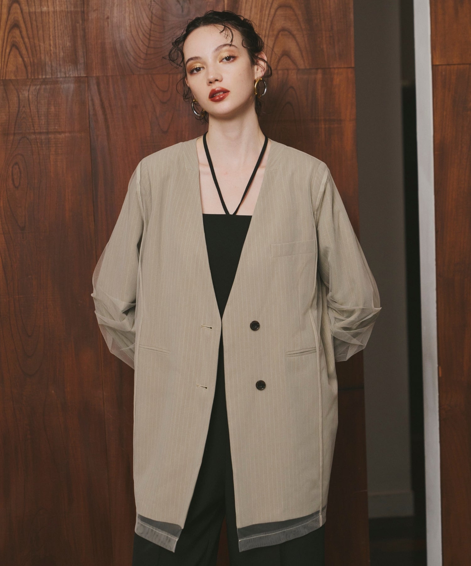 STRIPE LAYERED TULLE JACKET