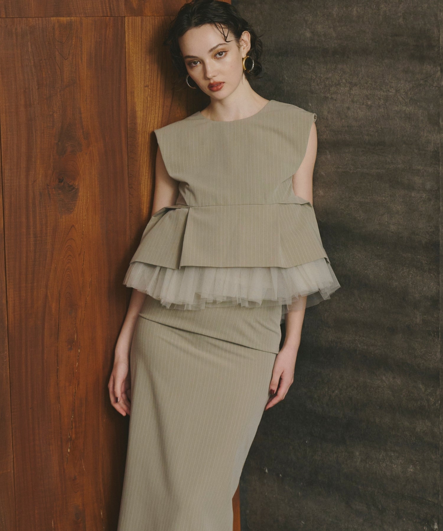 PINSTRIPE PEPLUM SETUP DRESS