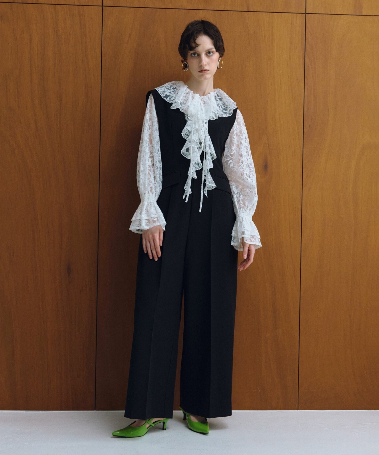 LACE RUFFLE ALL-IN-ONE DRESS