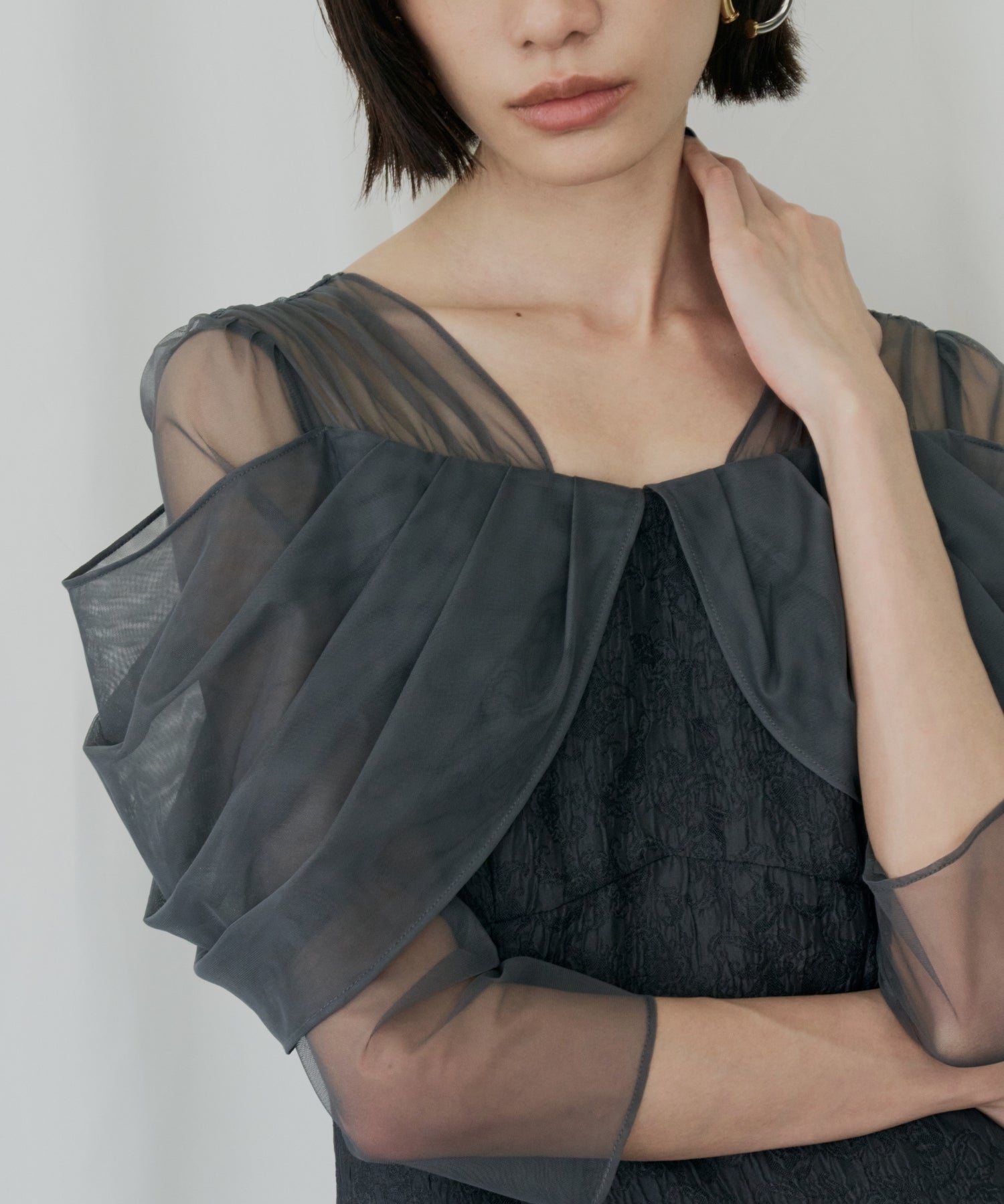 TULLE DRAPE JACQUARD DRESS