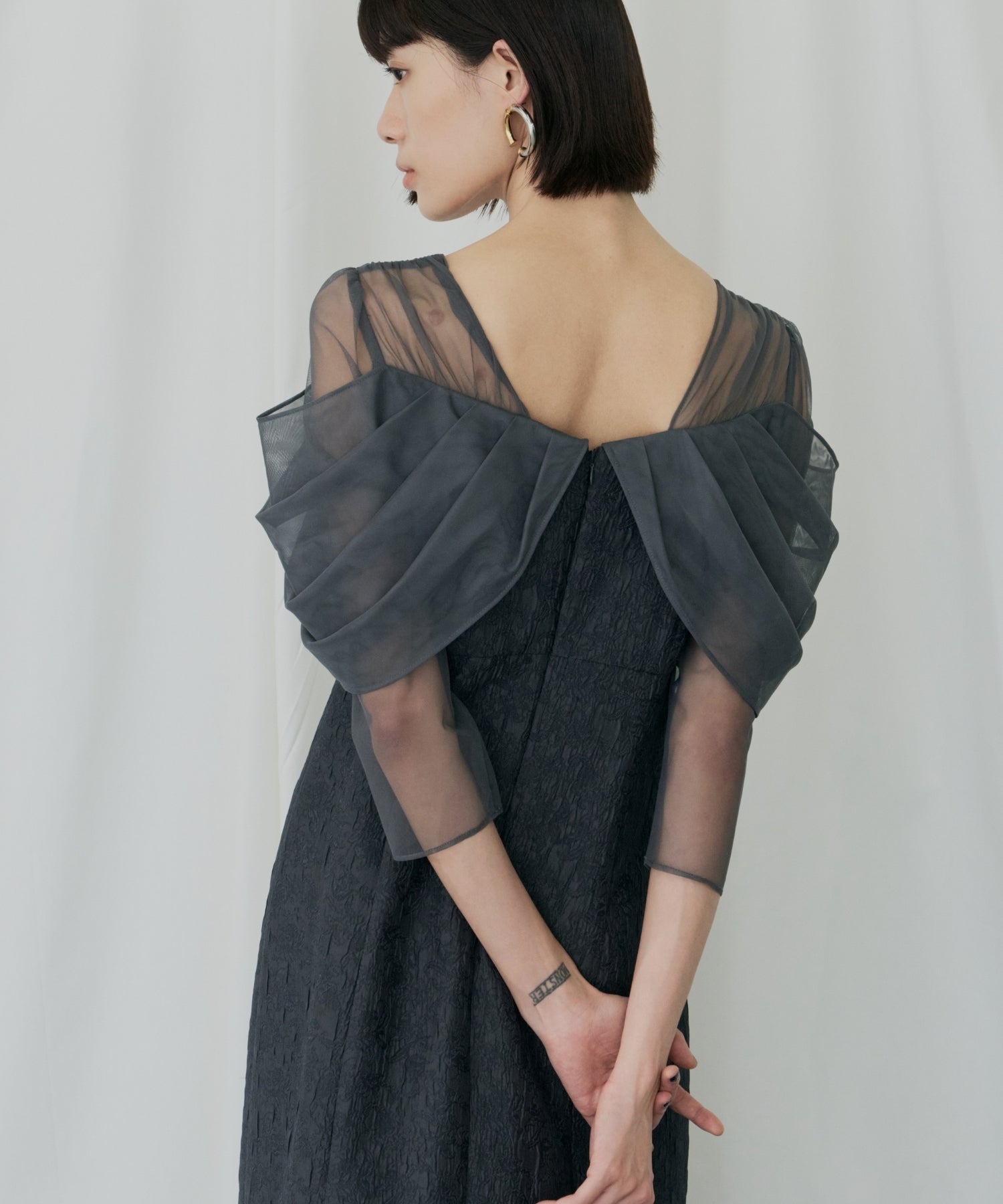 TULLE DRAPE JACQUARD DRESS