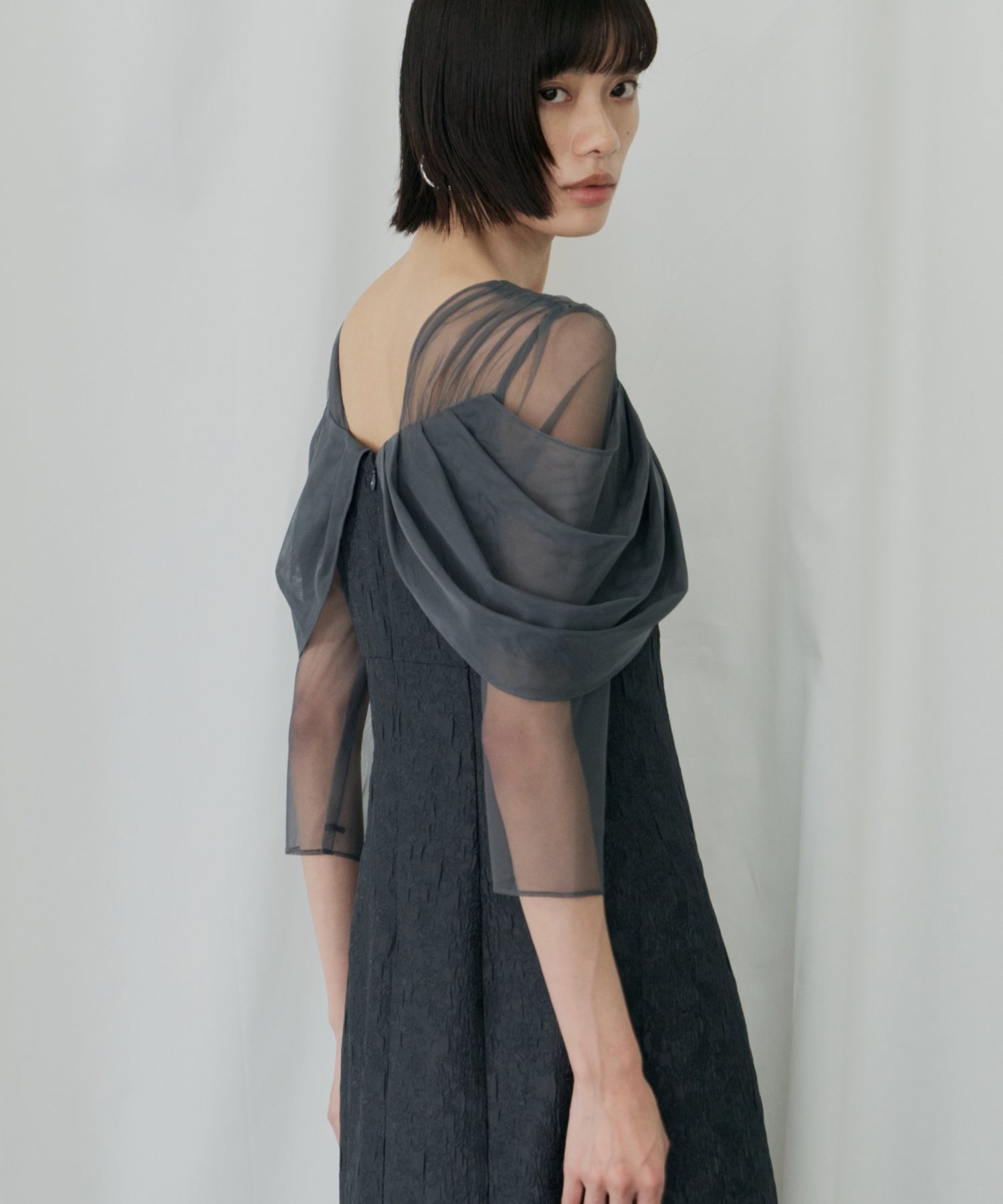 TULLE DRAPE JACQUARD DRESS