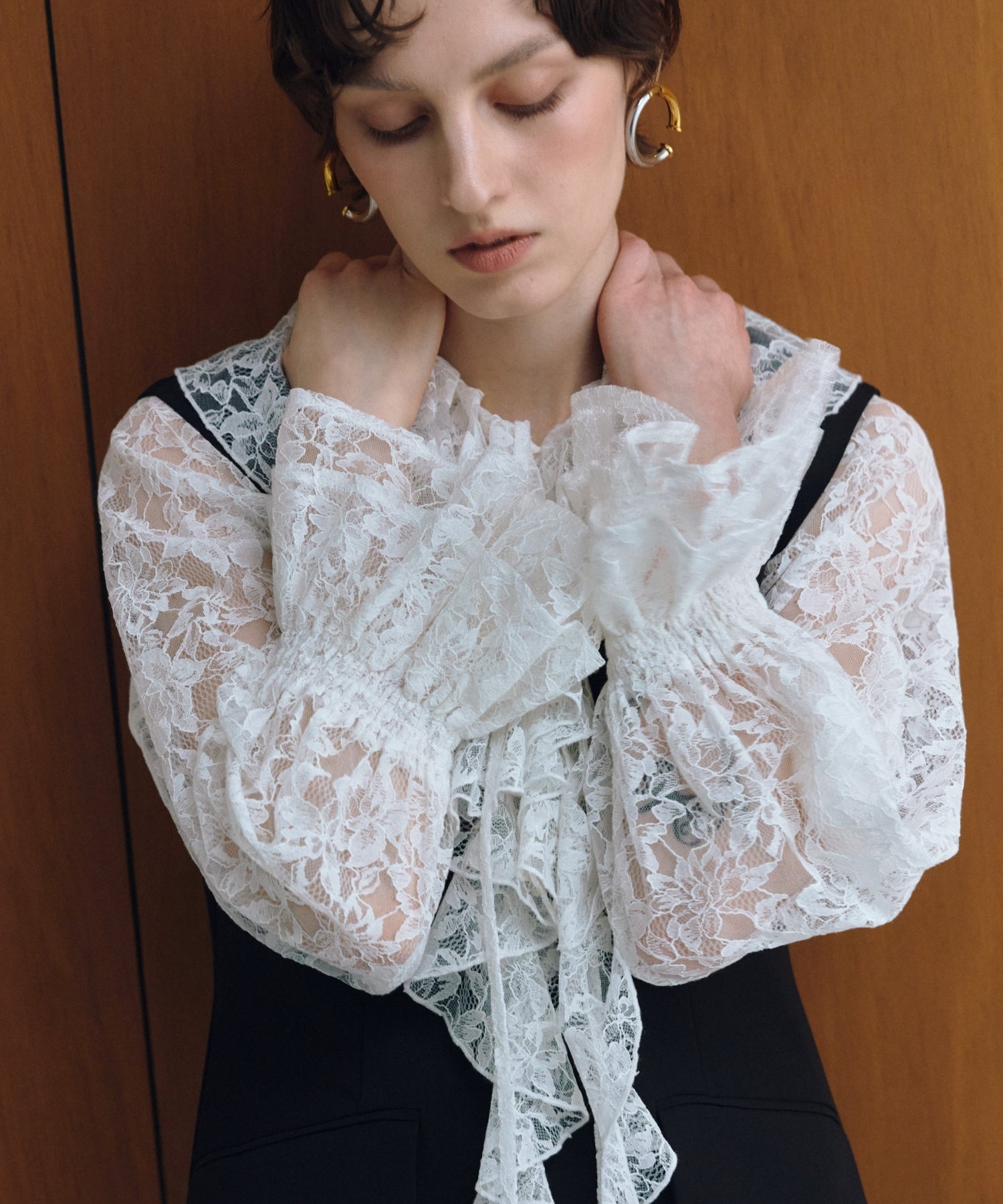 LACE RUFFLE ALL-IN-ONE DRESS
