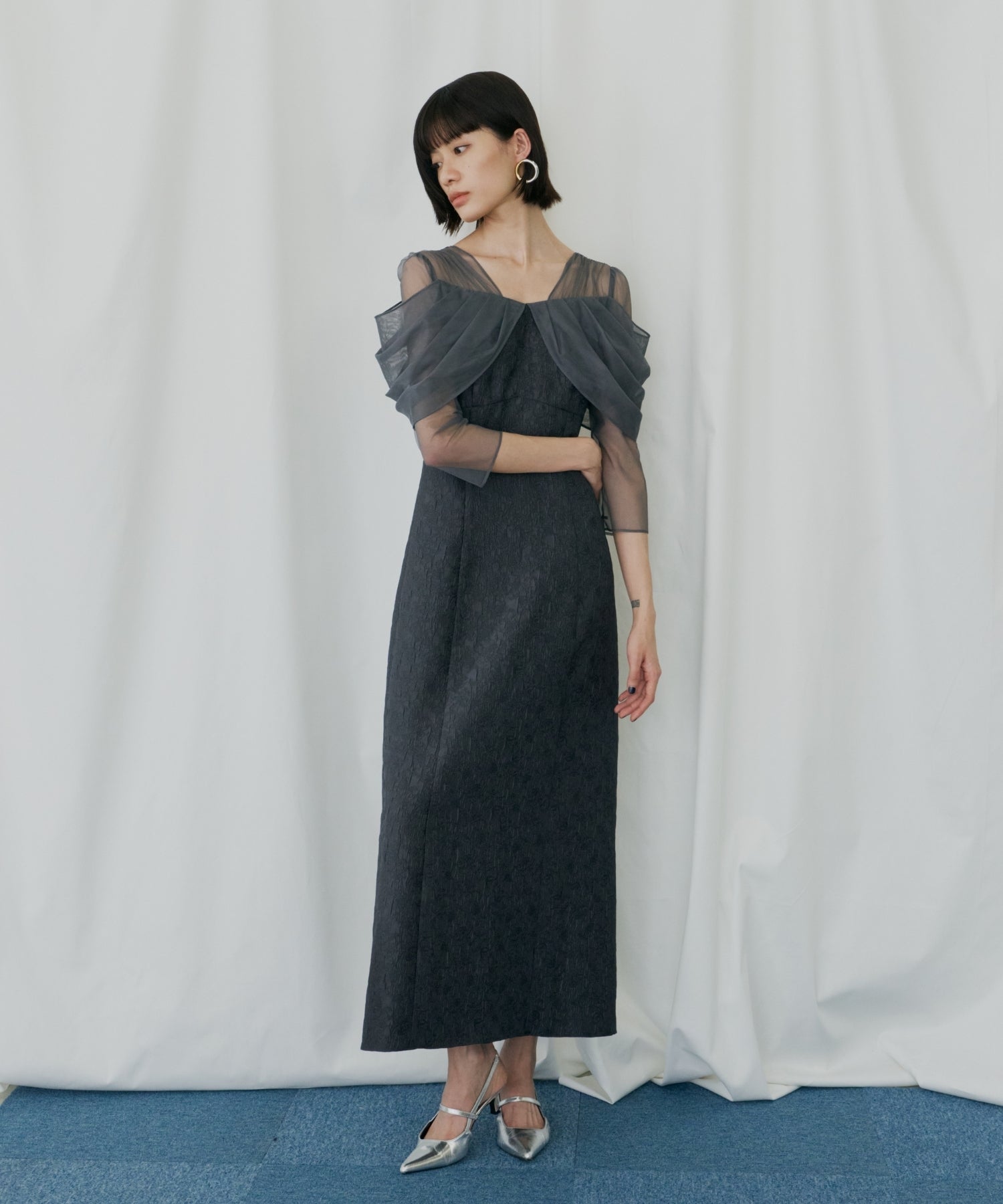 TULLE DRAPE JACQUARD DRESS