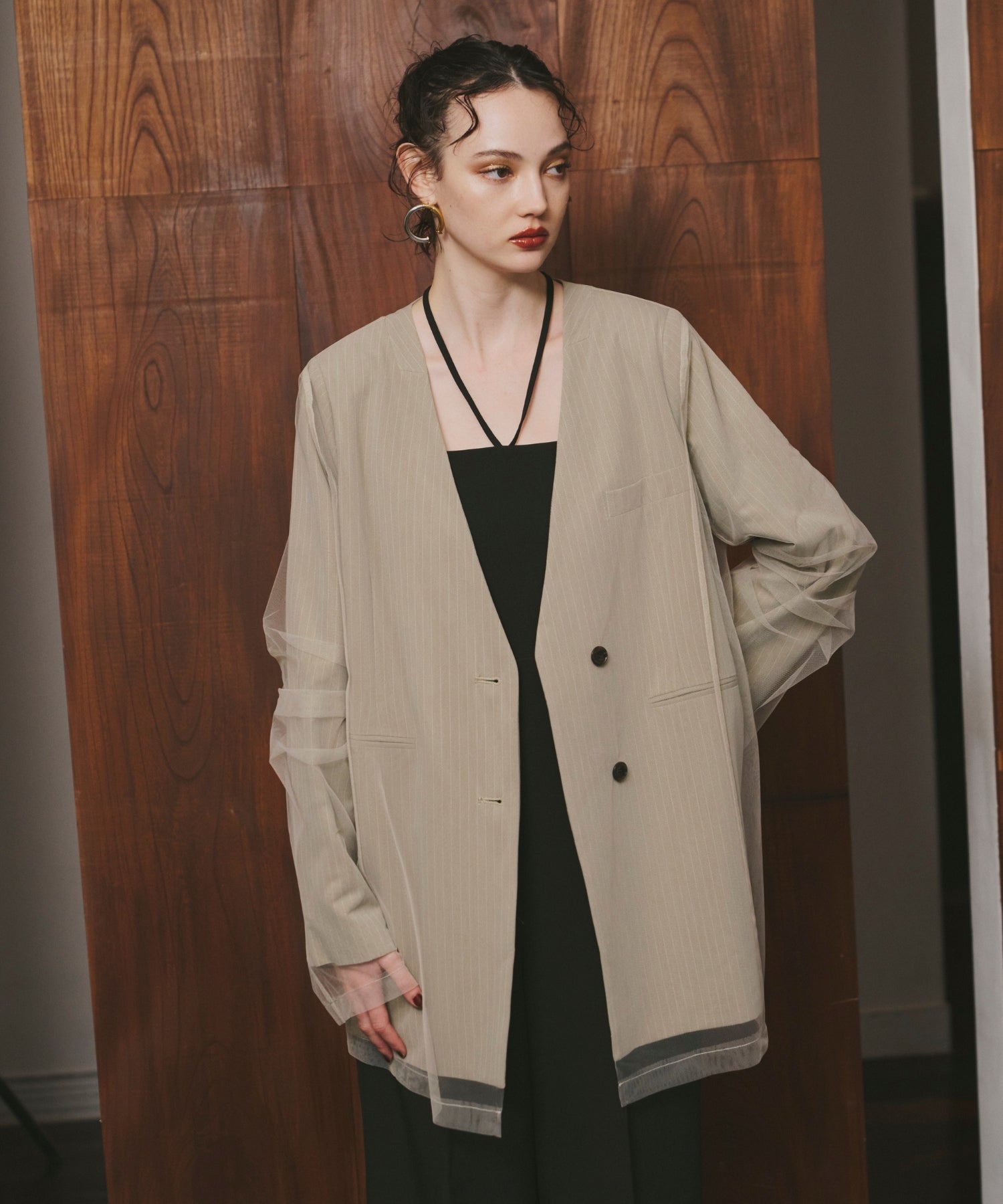 STRIPE LAYERED TULLE JACKET
