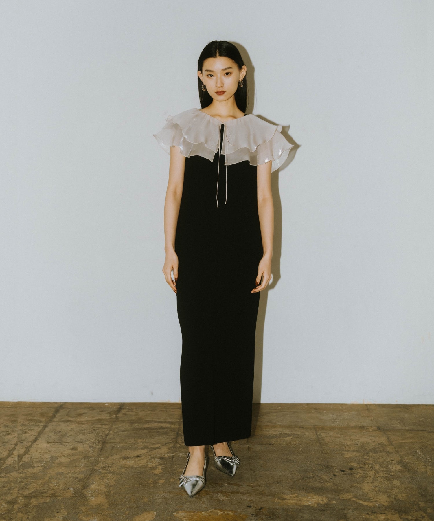 GLOSSY MULTI RUFFLE DRESS
