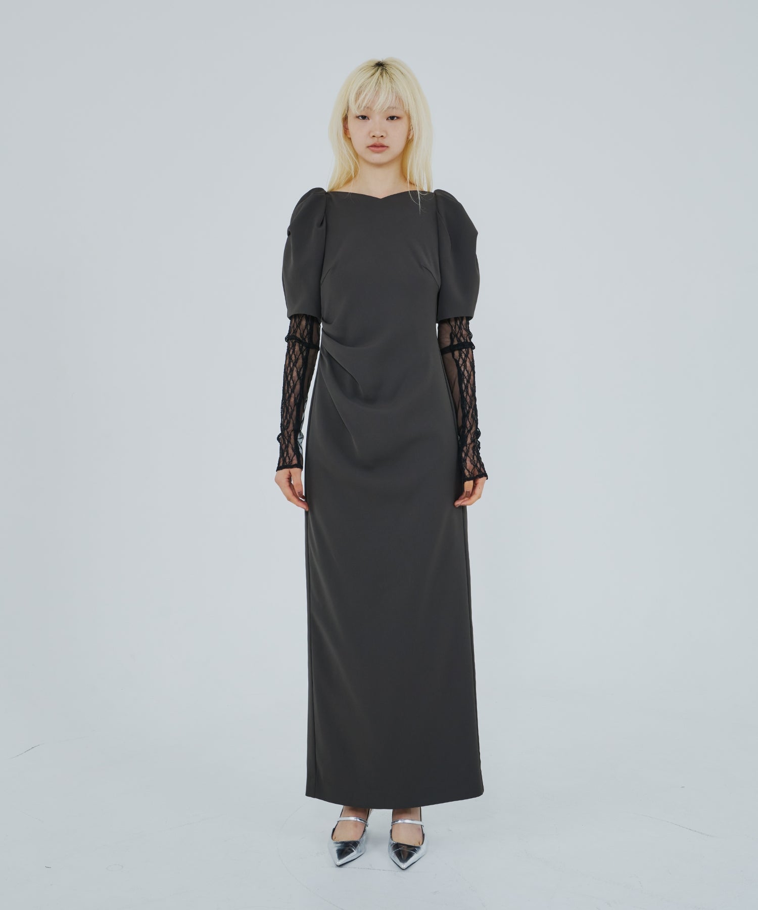 LACE ARM DRAPE DRESS
