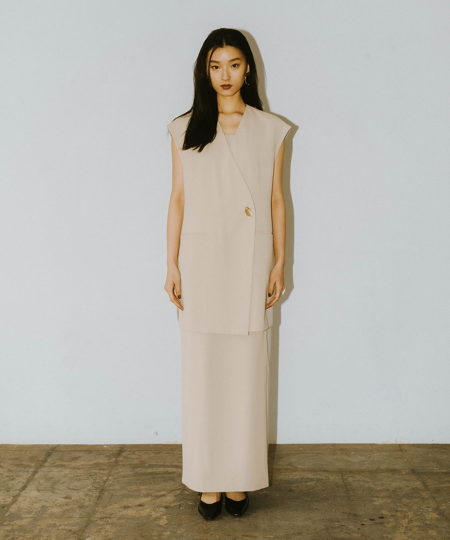 美品 ANDRESD back sheer gilet setup dress BACK SHEER GILET SETUP DRESS