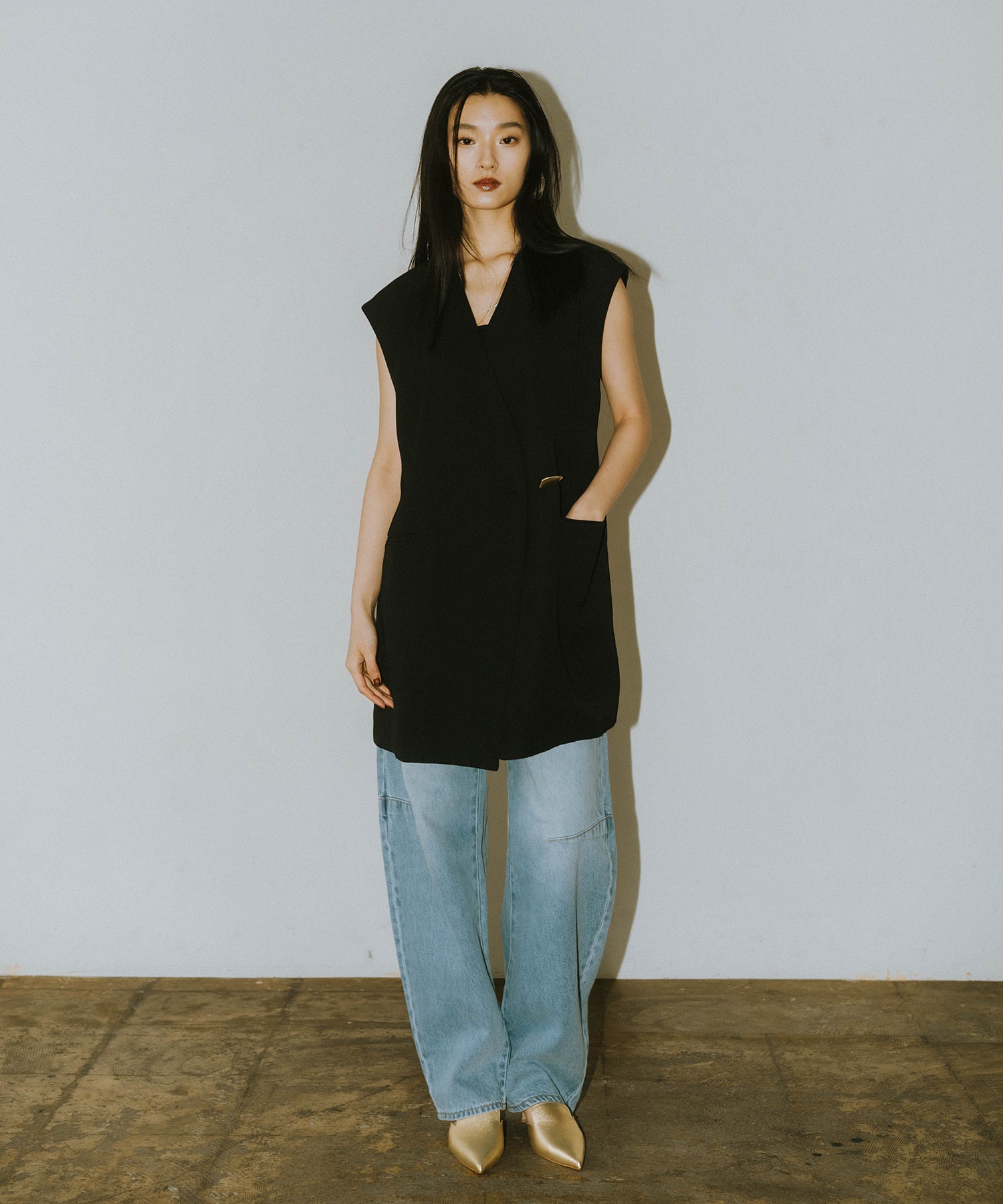 BACK SHEER GILET SETUP DRESS