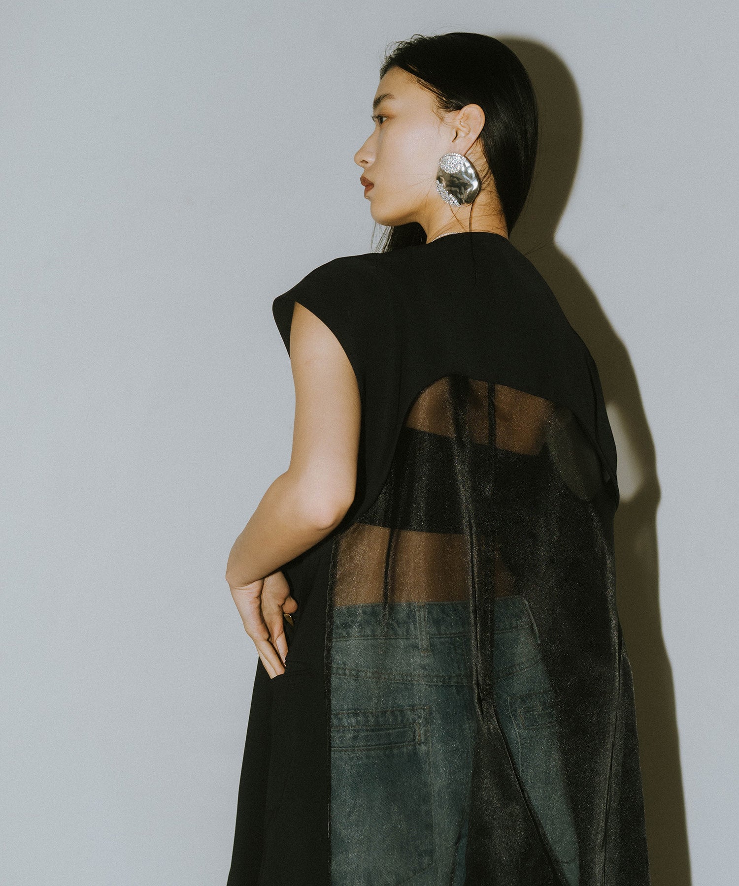 BACK SHEER GILET SETUP DRESS