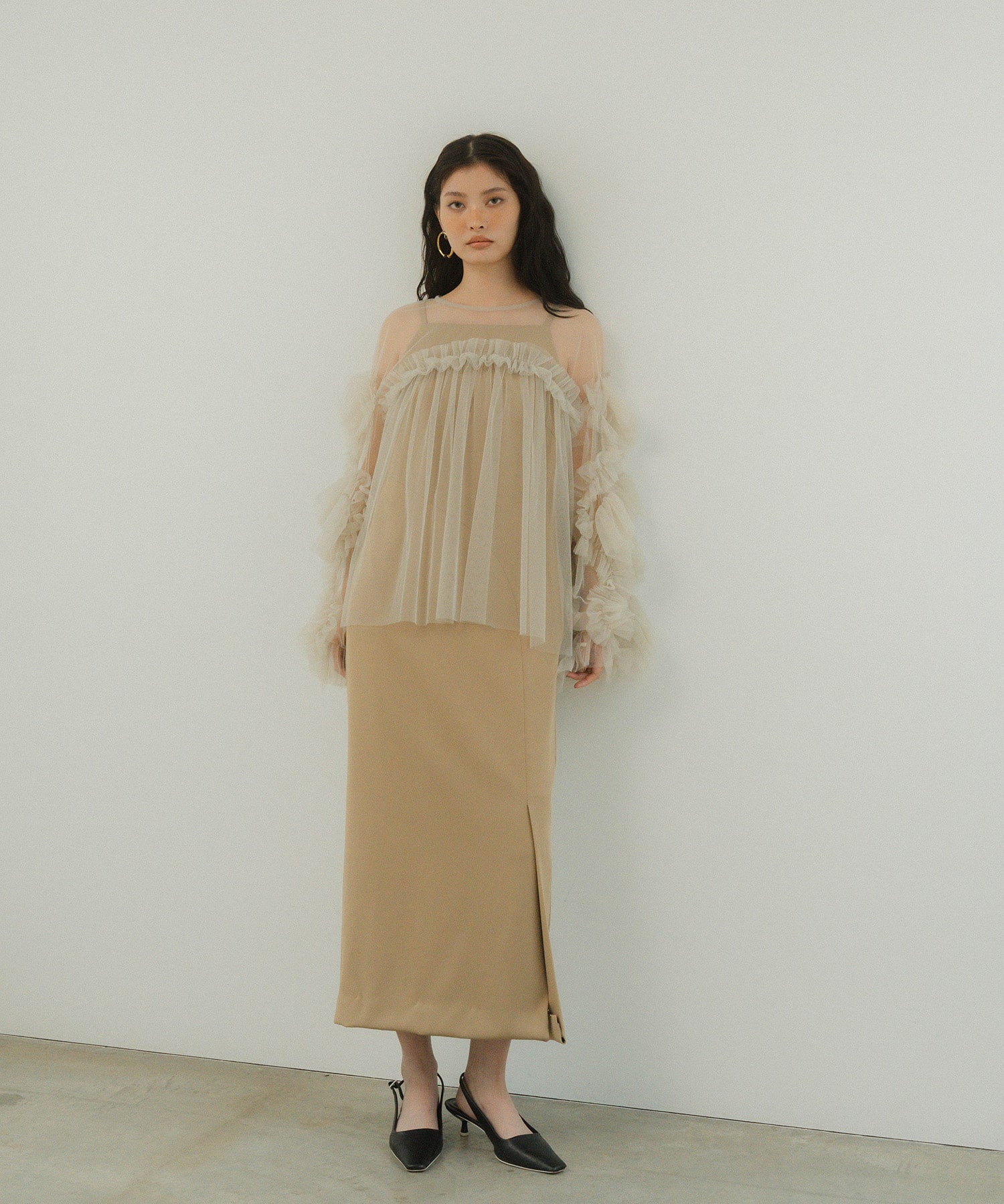 【新品未使用】ANDRESD デコラティブチュールトップ ベージュ DECORATIVE TULLE TOPS