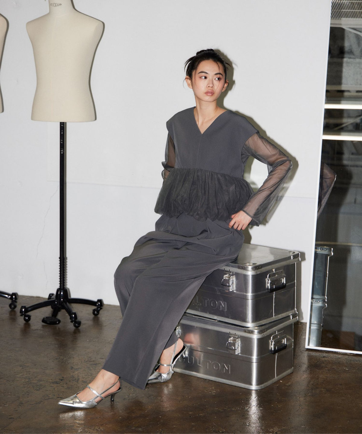 PEPLUM TULLE SET UP PANTS DRESS