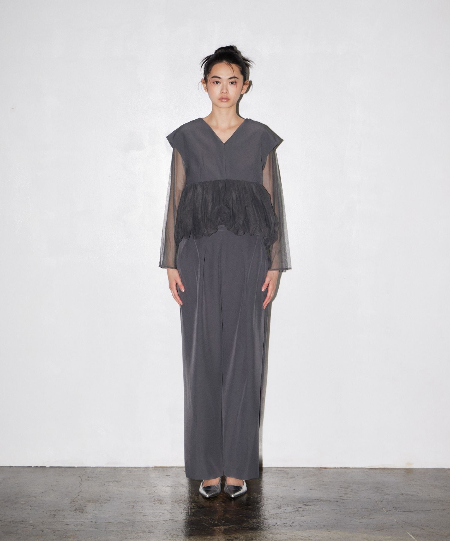 極美品✨️ANDRESD peplum tulle set up　М　ブラック PEPLUM TULLE SET UP PANTS DRESS