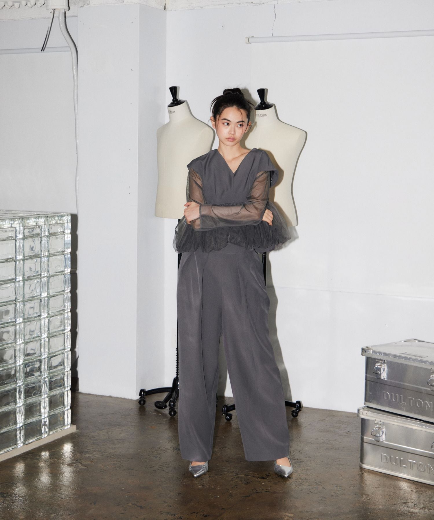 PEPLUM TULLE SET UP PANTS DRESS