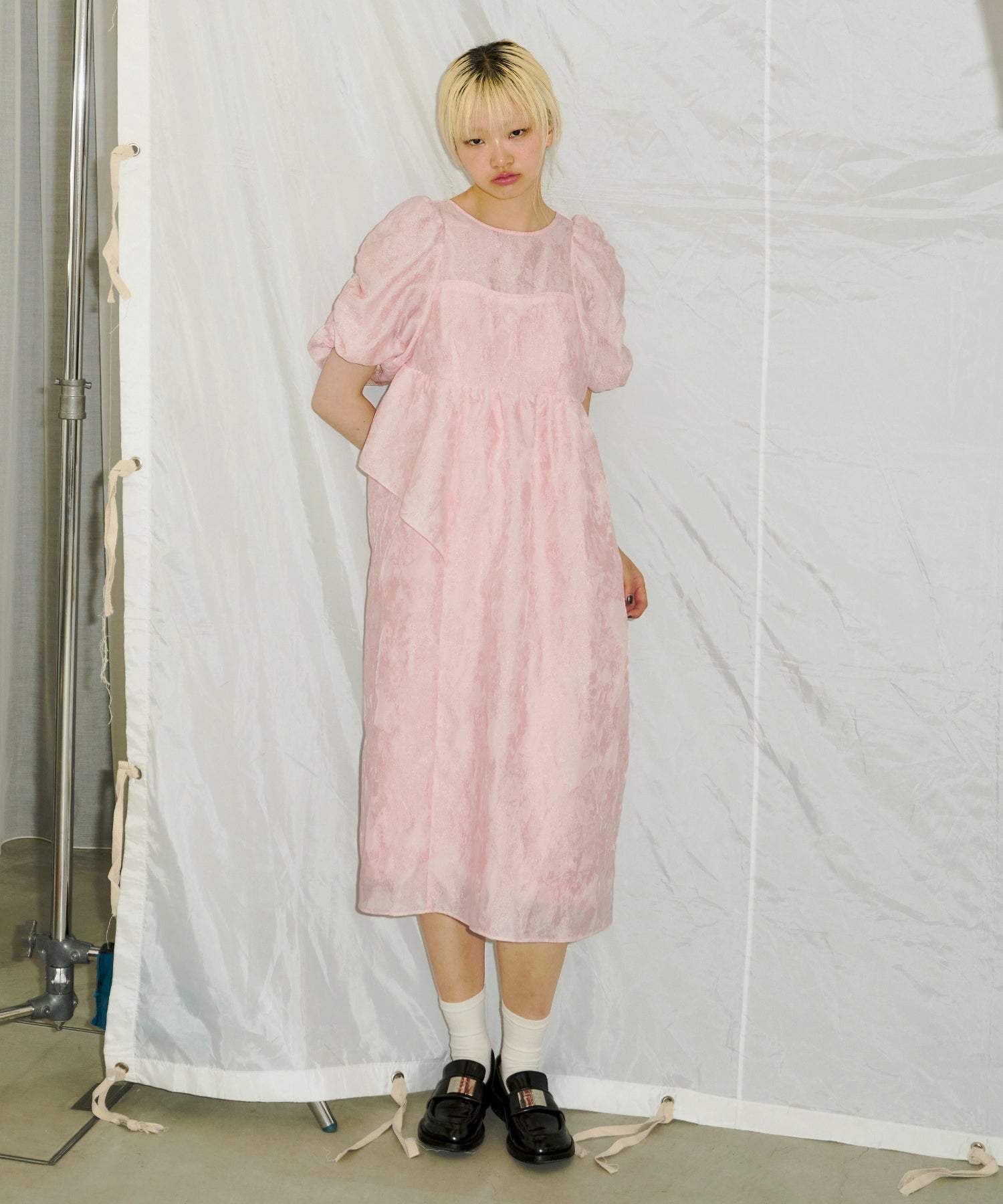 BUBBLE SLEEVE JACQUARD DRESS